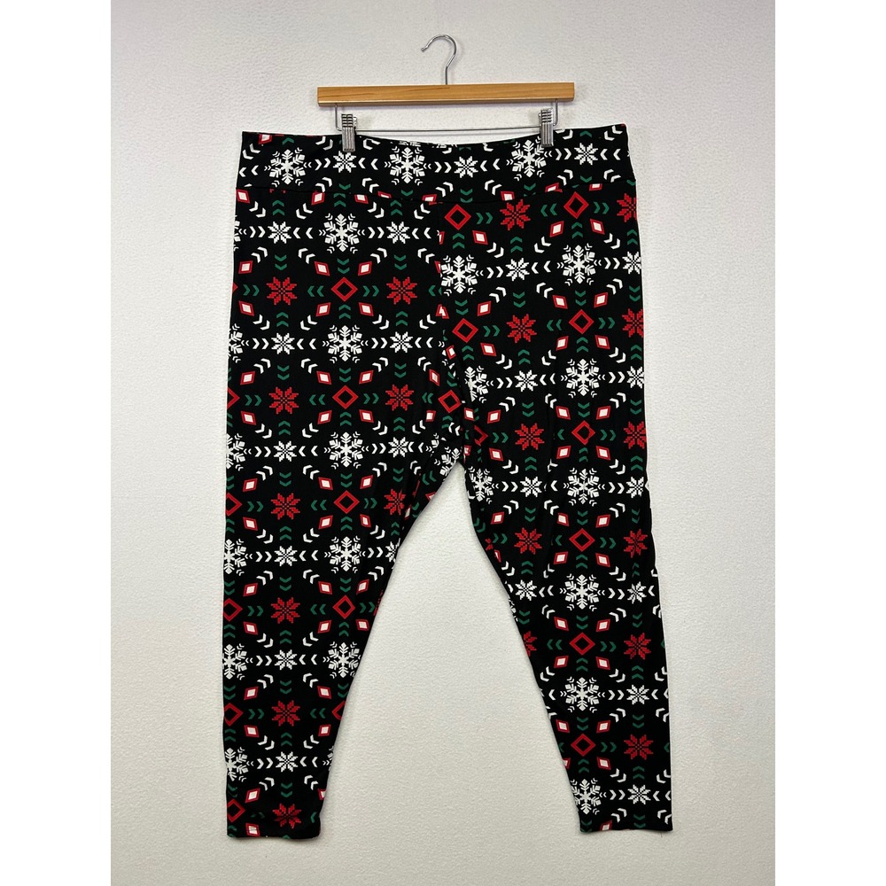 Holiday Fair Isle Feeling Festive Womens 3X Black Snowflake Christmas Leggings